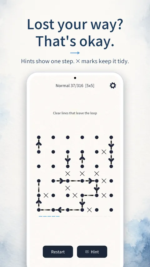 ArrowLoop screenshot: hints and X memo marks